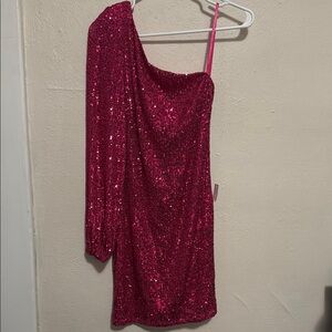 Pink Sequin One-Shoulder Dress